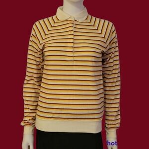 VTG CIA Yellow Horizontal Striped Rugby Preppy Kidcore Shirt